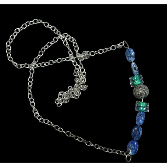 Handmade Beaded Lapis Lazuli And Glass Beaded Necklace - Picture 1 of 7